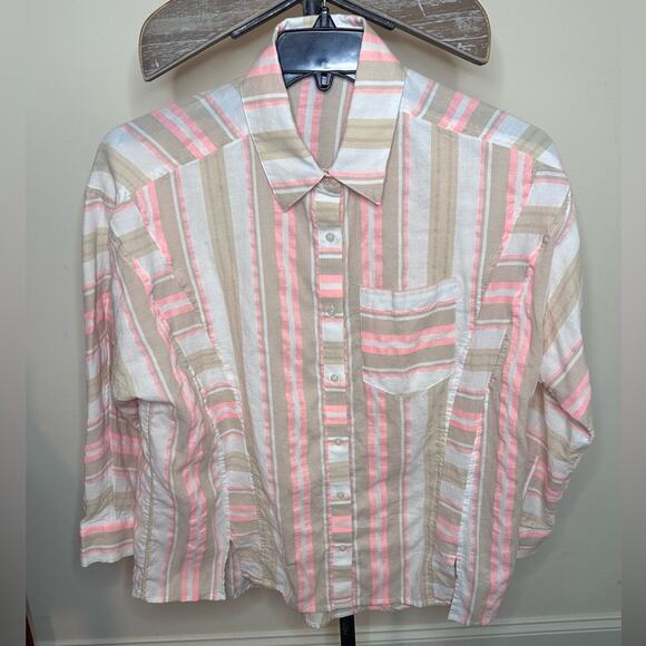 Vineyard Vines Womens 6 Peach Beige White Blouse Shirt Beach Coastal Core Ocean - Picture 1 of 8